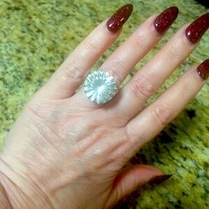 💎💎Vintage Sterling Silver 925 Large Round,Facet Rock Crystal Quartz Ring 6.5💎💎